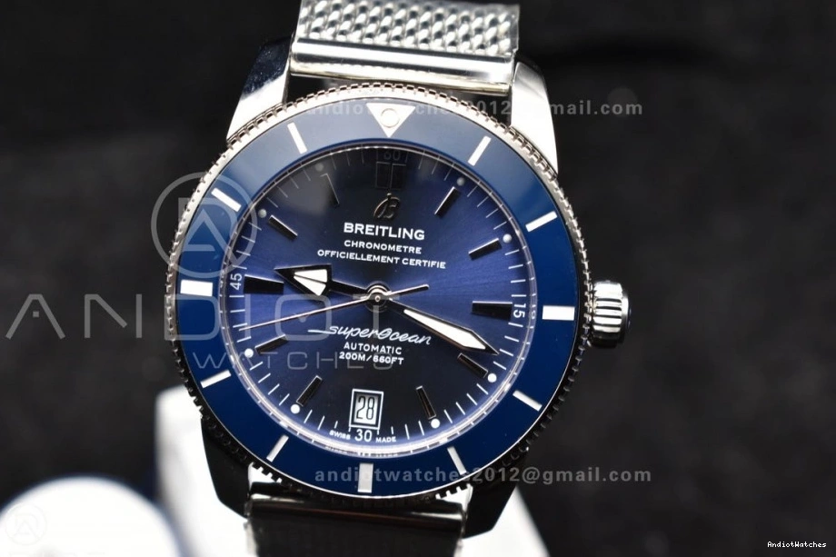 Dial 42mm SS Ceramic SS Blue Heritage Fashionable Bezel BLSF Mesh Bracelet 1169 Blue SuperOcean II on A 0402